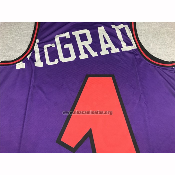 Camiseta Toronto Raptors Tracy Mcgrady NO 1 Mitchell & Ness Big Face Violeta